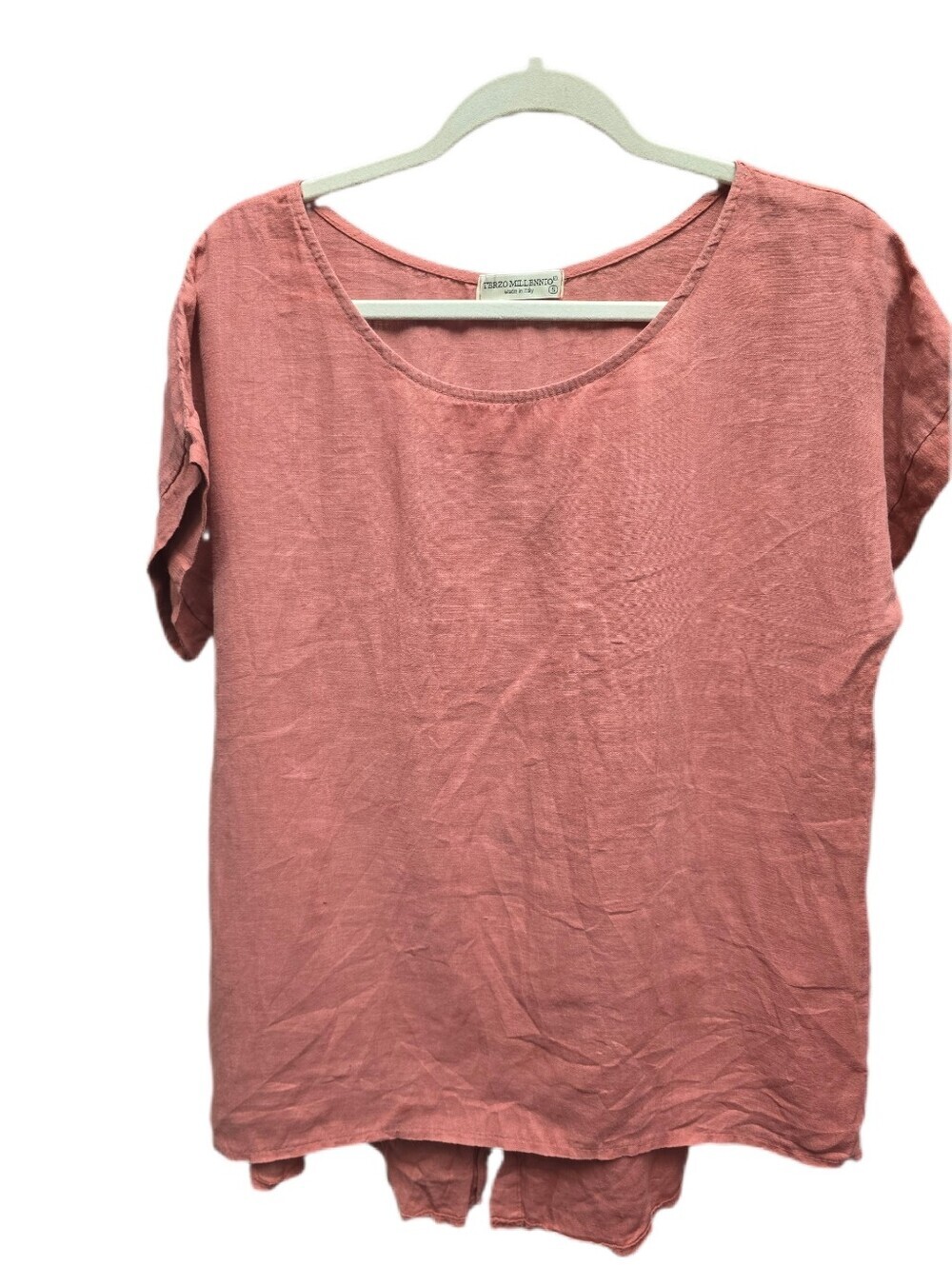 Terzo Millennio Dusty Rose Short-Sleeve Button Back 100% Linen Top Sz. S